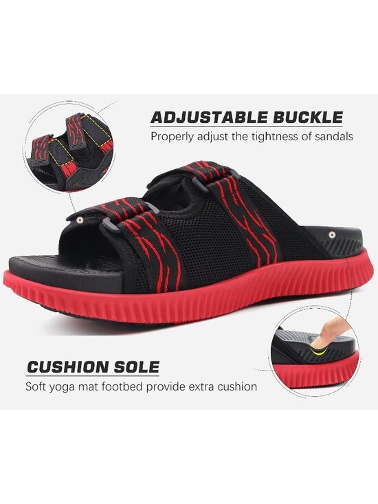 Men Black Red Athletic Thick Cushion Recovery Sport Slides Orthotic Sandal Shoes main image 7